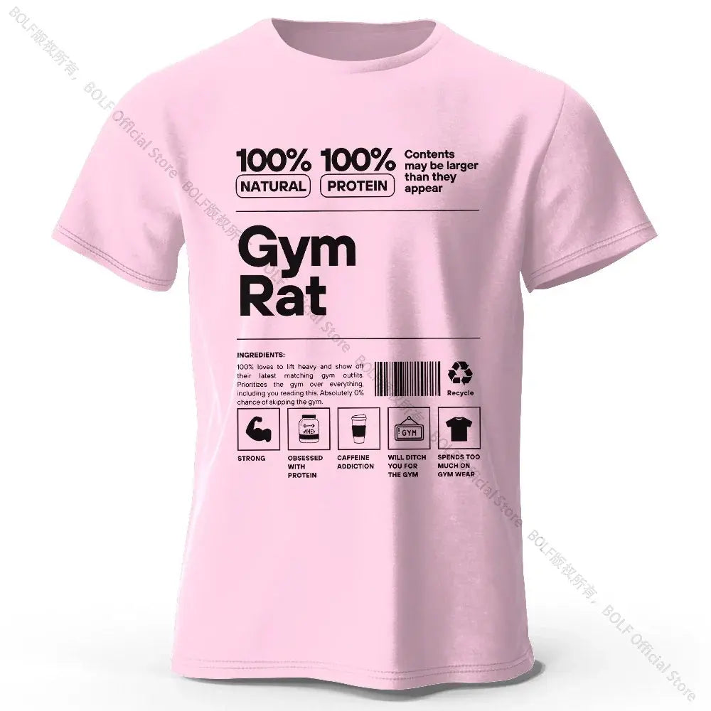 Gym Rat Letter Print 100% Cotton T-Shirt, Soft & Breathable Round Neck Short Sleeve Tee, Unisex Fitness & Fun Style Fit2Great
