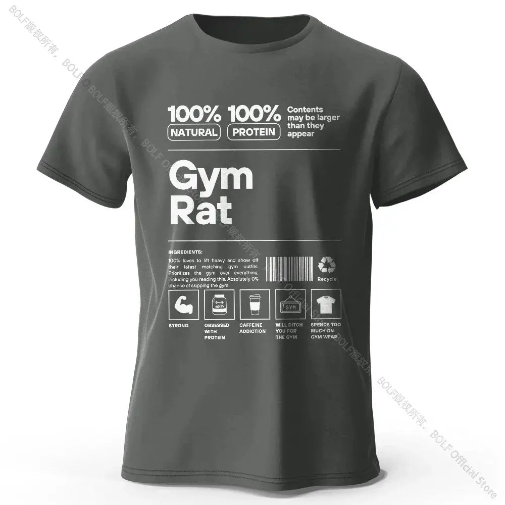 Gym Rat Letter Print 100% Cotton T-Shirt, Soft & Breathable Round Neck Short Sleeve Tee, Unisex Fitness & Fun Style Fit2Great