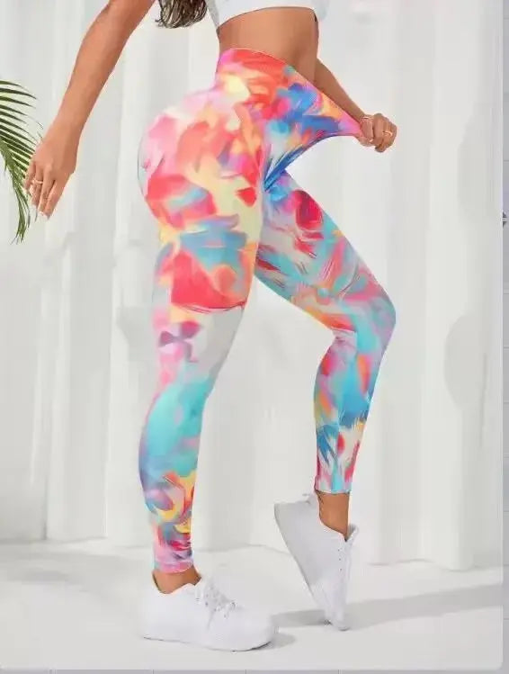 New Tye Die Seamless Yoga Pants 3D Printed Women High Waist Lifting Hip Honey Peach Hip Fitness Gym Leggings Running Sport Pants Fit2Great