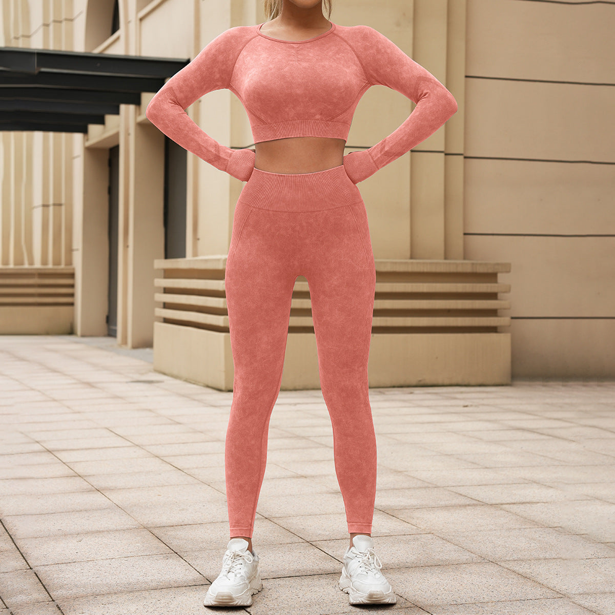 Women's Washed Long-Sleeve Top & Leggings Set Fit2Great