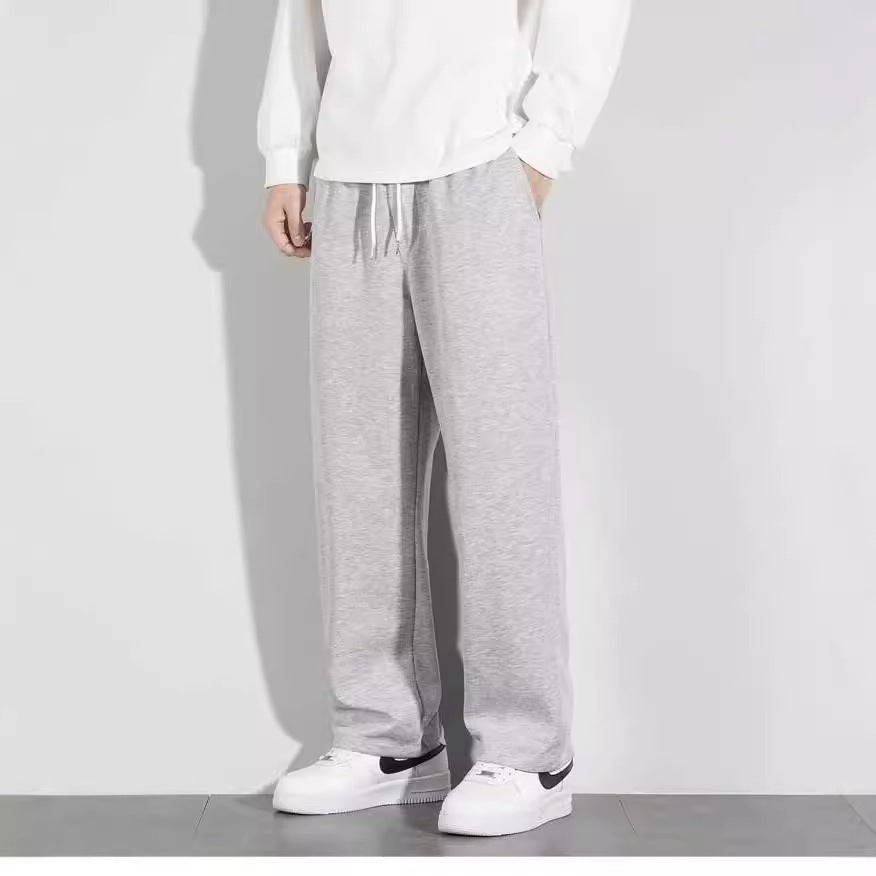 Sweat Pants Men's Spring and Autumn Straight Loose plus size Solid Color Pants Korean Style Dosing Simple Casual Sports Cropped Pants Fit2Great