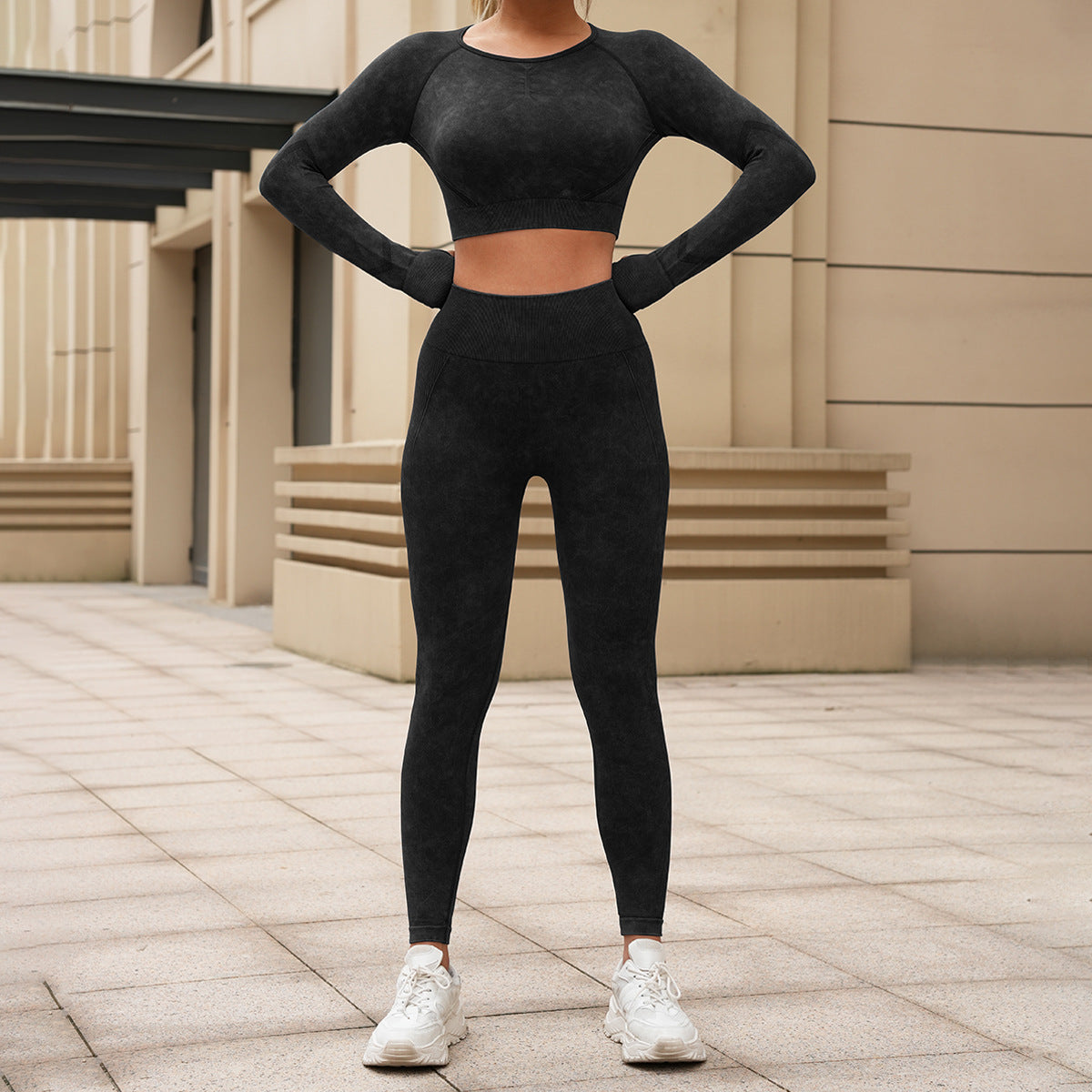 Women's Washed Long-Sleeve Top & Leggings Set Fit2Great