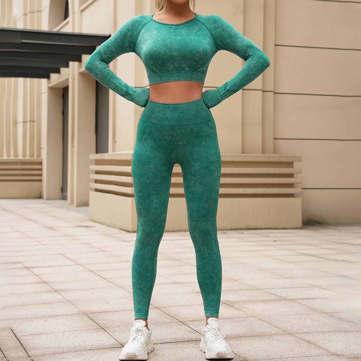 Women's Washed Long-Sleeve Top & Leggings Set Fit2Great