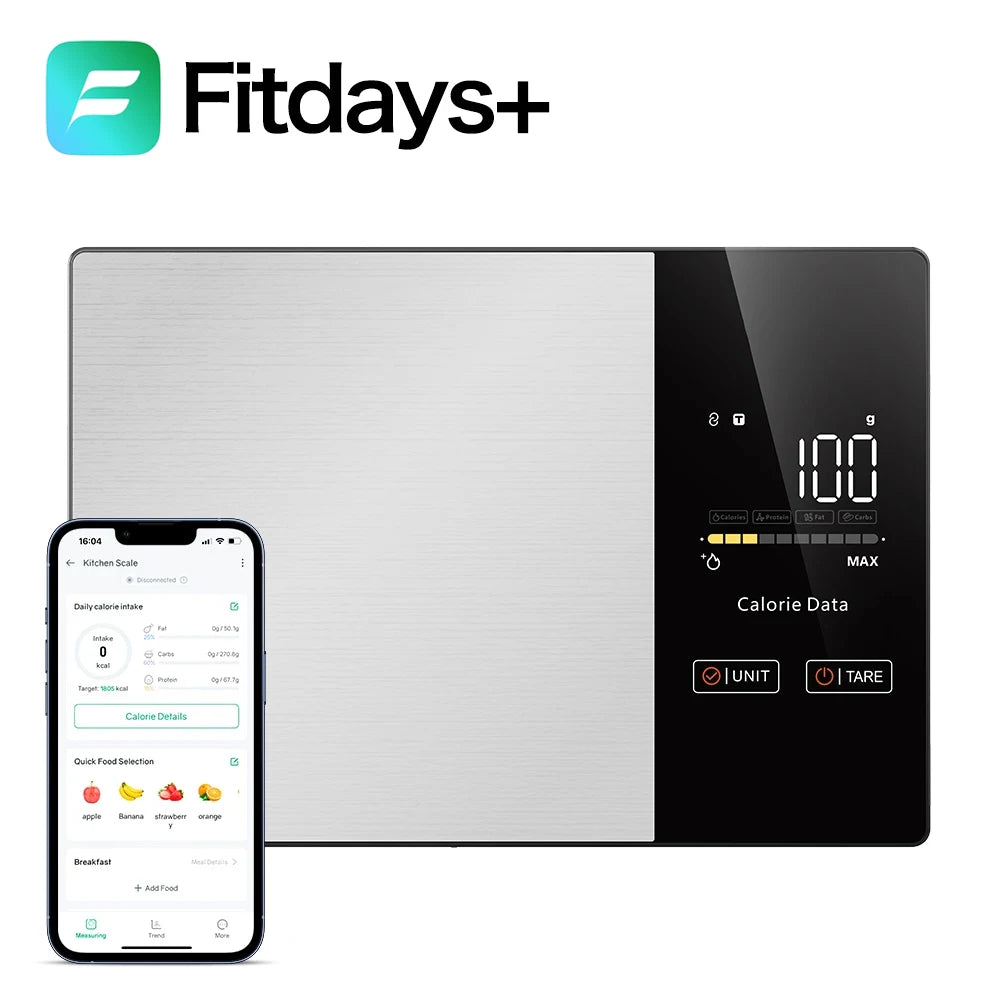 Smart Nutrition Kitchen Scale for Calorie, Protein, Fat &amp; Carb Tracking
