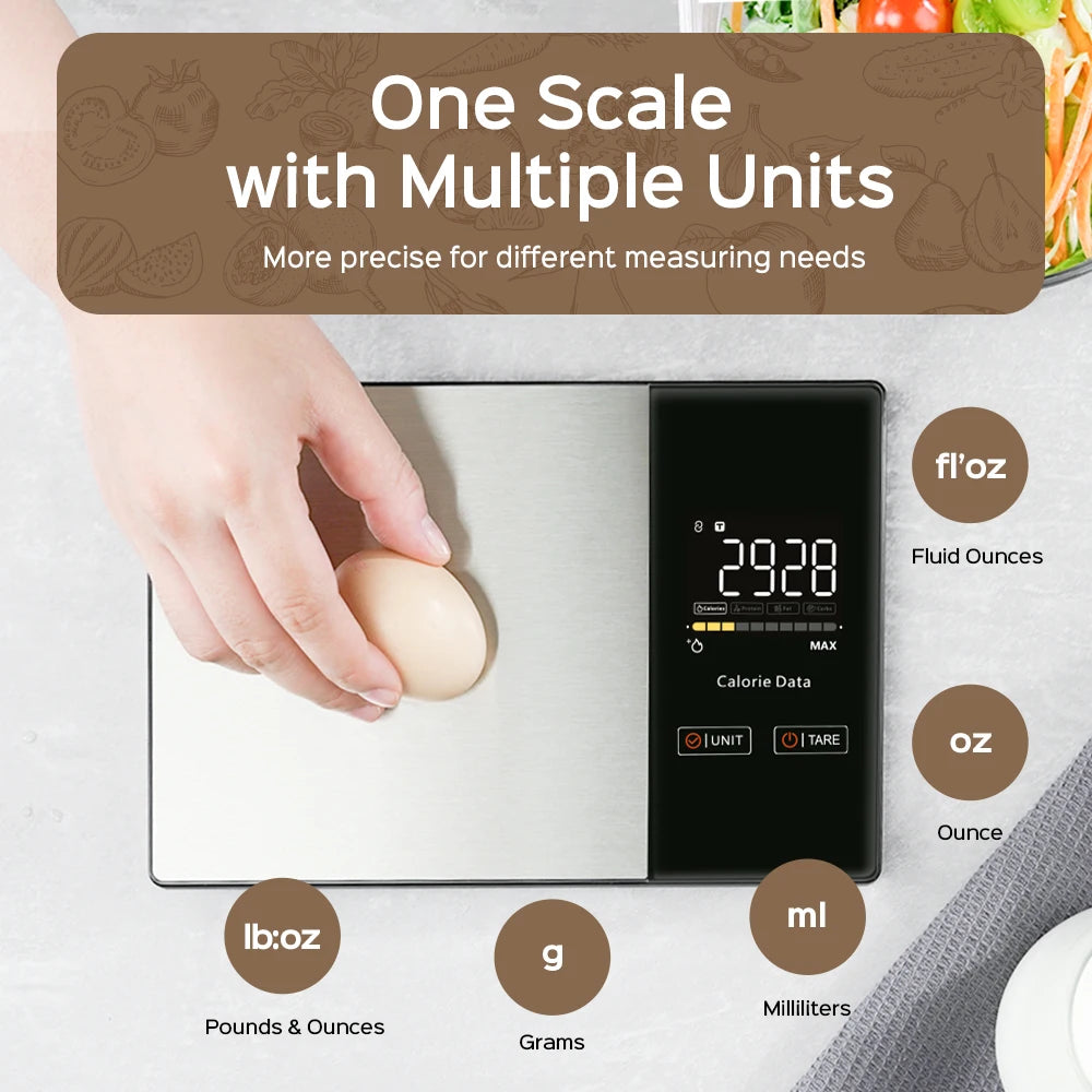 Smart Nutrition Kitchen Scale for Calorie, Protein, Fat &amp; Carb Tracking