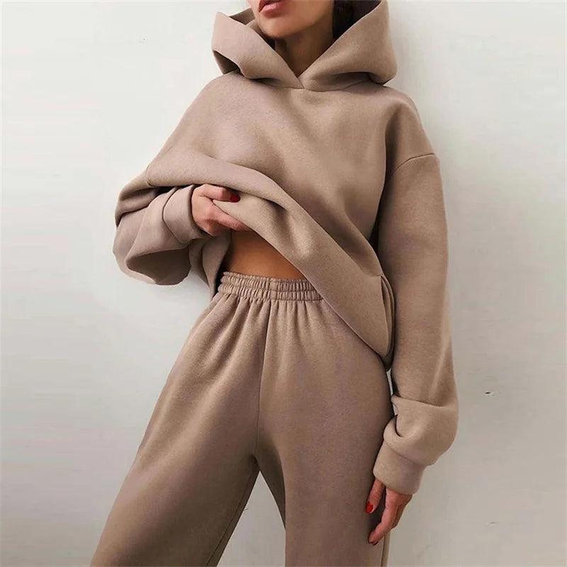 Women's Tracksuit Suit Autumn Fashion Warm Hoodie Sweatshirts Two Pieces Oversized Solid Casual Hoody Pullovers Long Pant Sets Fit2Great