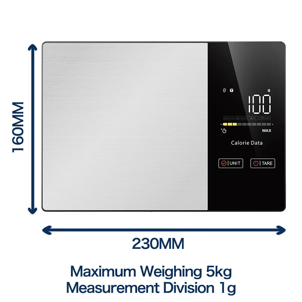 Smart Nutrition Kitchen Scale for Calorie, Protein, Fat &amp; Carb Tracking