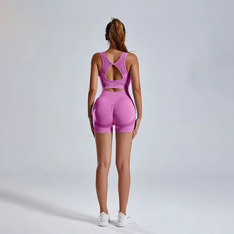 Women's Fitness Suit 2-piece Set of Hollow Back Sports Bra High Waist Shorts Yoga Suit Fit2Great