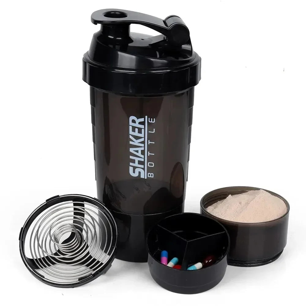3-Layer Protein Shaker Bottle – Portable Powder & Supplement Mixing Cup