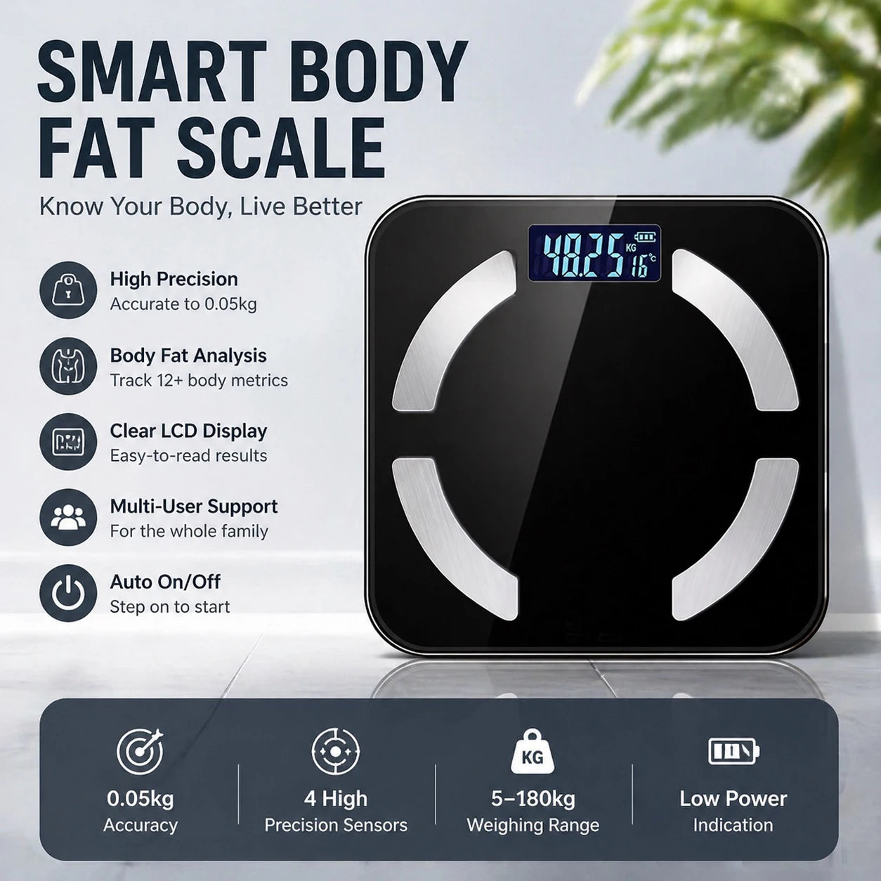 Smart Body Weight & Body Fat Scale – 17 Health Metrics with App