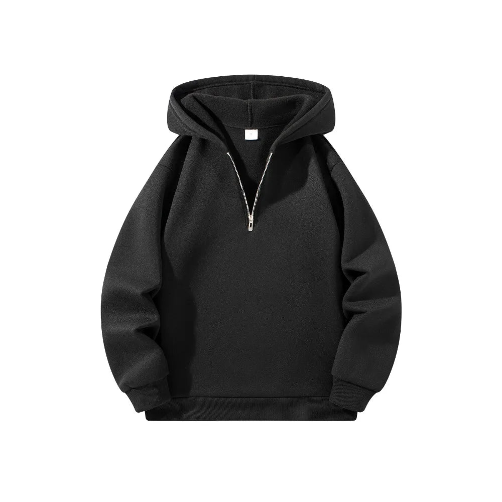 Men's Half Zipper Hooded Hoodies New Solid Color Long Sleeve Sweatshirts Autumn Loose Sport Warm Sweats Fashion Casual Pullover Fit2Great