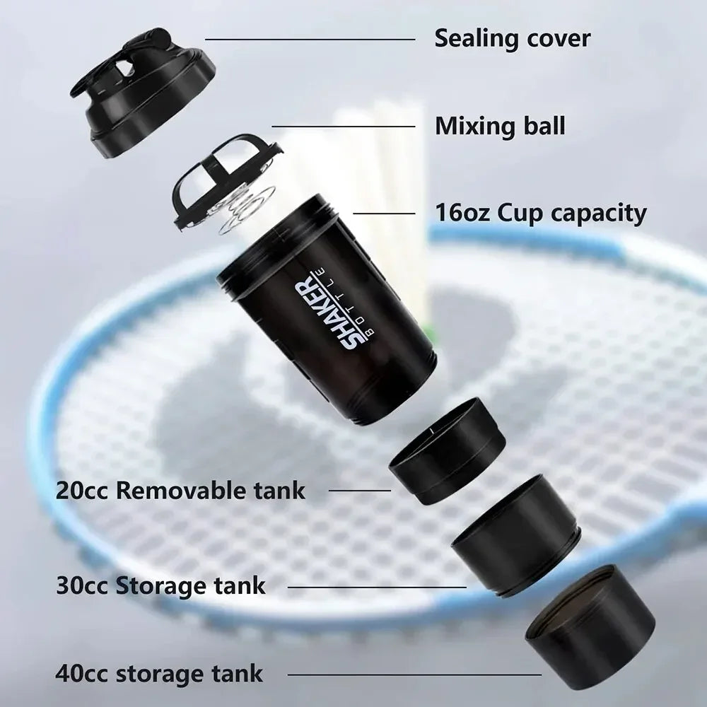 3-Layer Protein Shaker Bottle – Portable Powder & Supplement Mixing Cup
