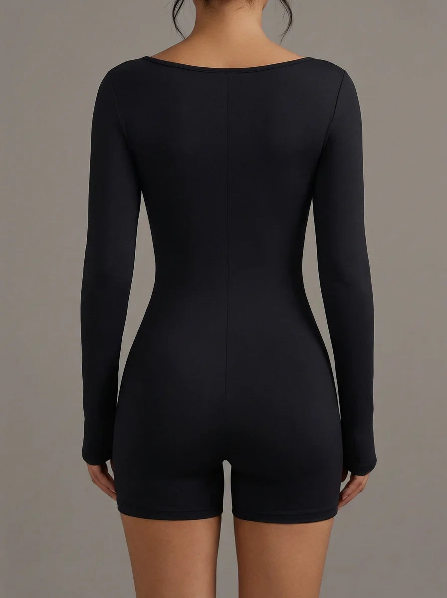 Long Sleeve Fitness Short Jumpsuit