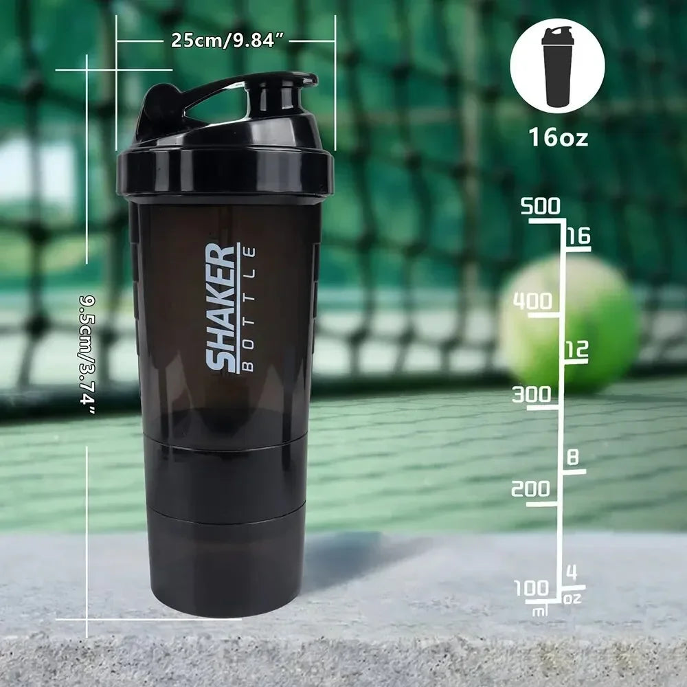 3-Layer Protein Shaker Bottle – Portable Powder & Supplement Mixing Cup