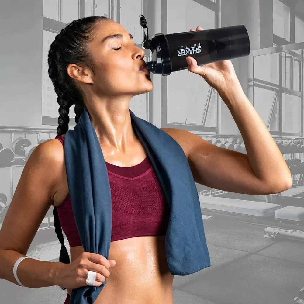3-Layer Protein Shaker Bottle – Portable Powder & Supplement Mixing Cup