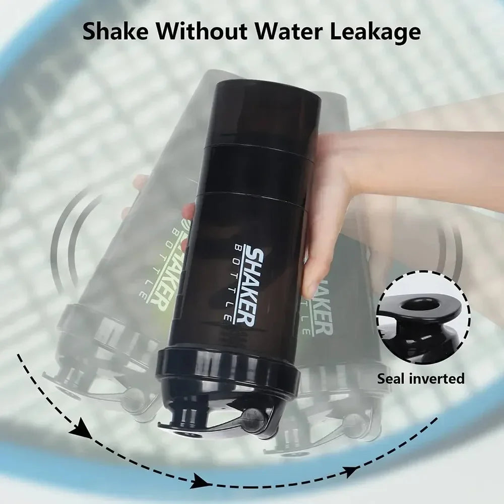 3-Layer Protein Shaker Bottle – Portable Powder & Supplement Mixing Cup