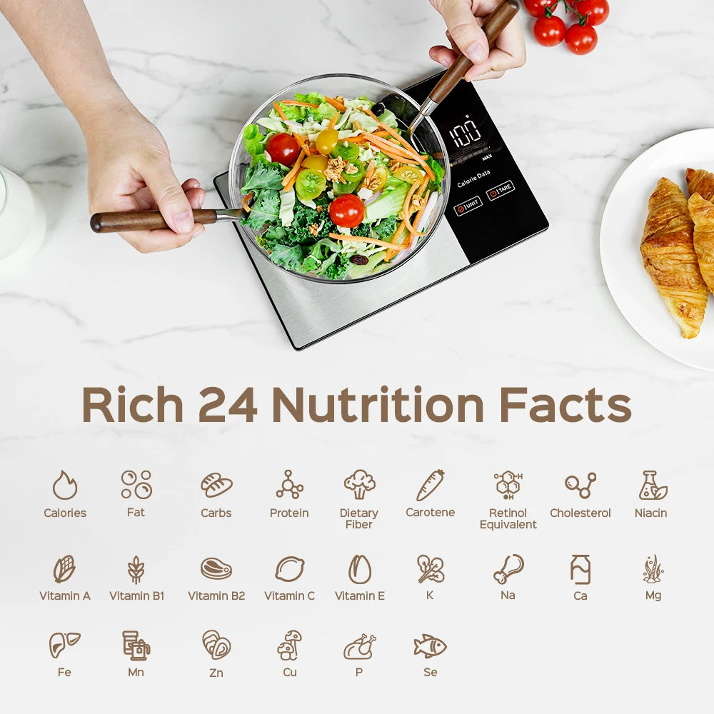 Smart Nutrition Kitchen Scale for Calorie, Protein, Fat &amp; Carb Tracking