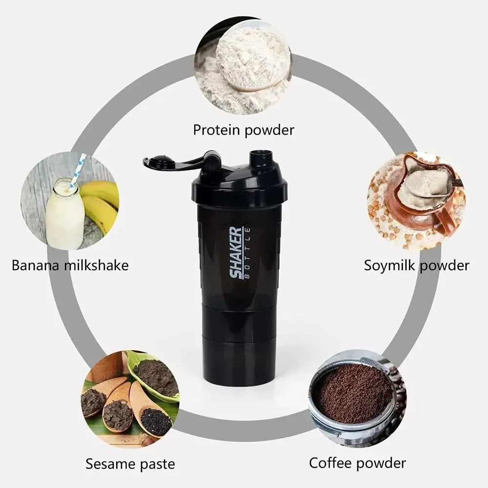 3-Layer Protein Shaker Bottle – Portable Powder & Supplement Mixing Cup