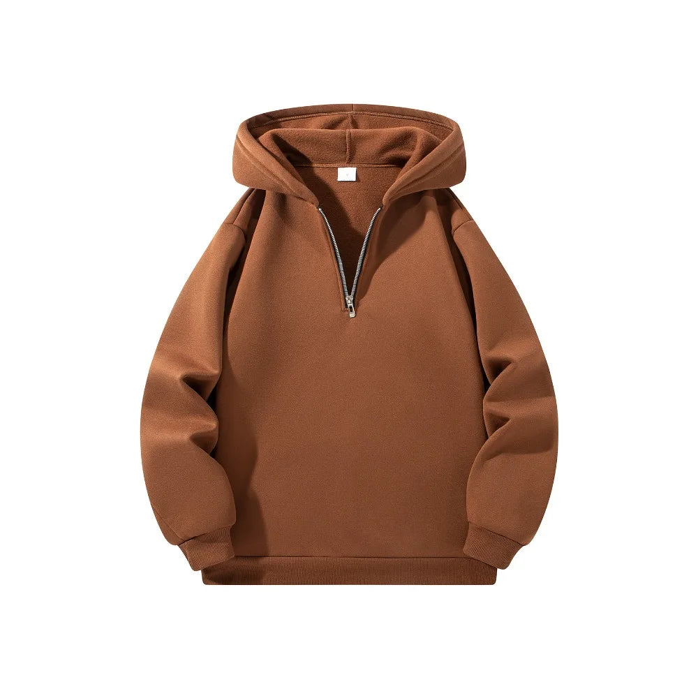 Men's Half Zipper Hooded Hoodies New Solid Color Long Sleeve Sweatshirts Autumn Loose Sport Warm Sweats Fashion Casual Pullover Fit2Great