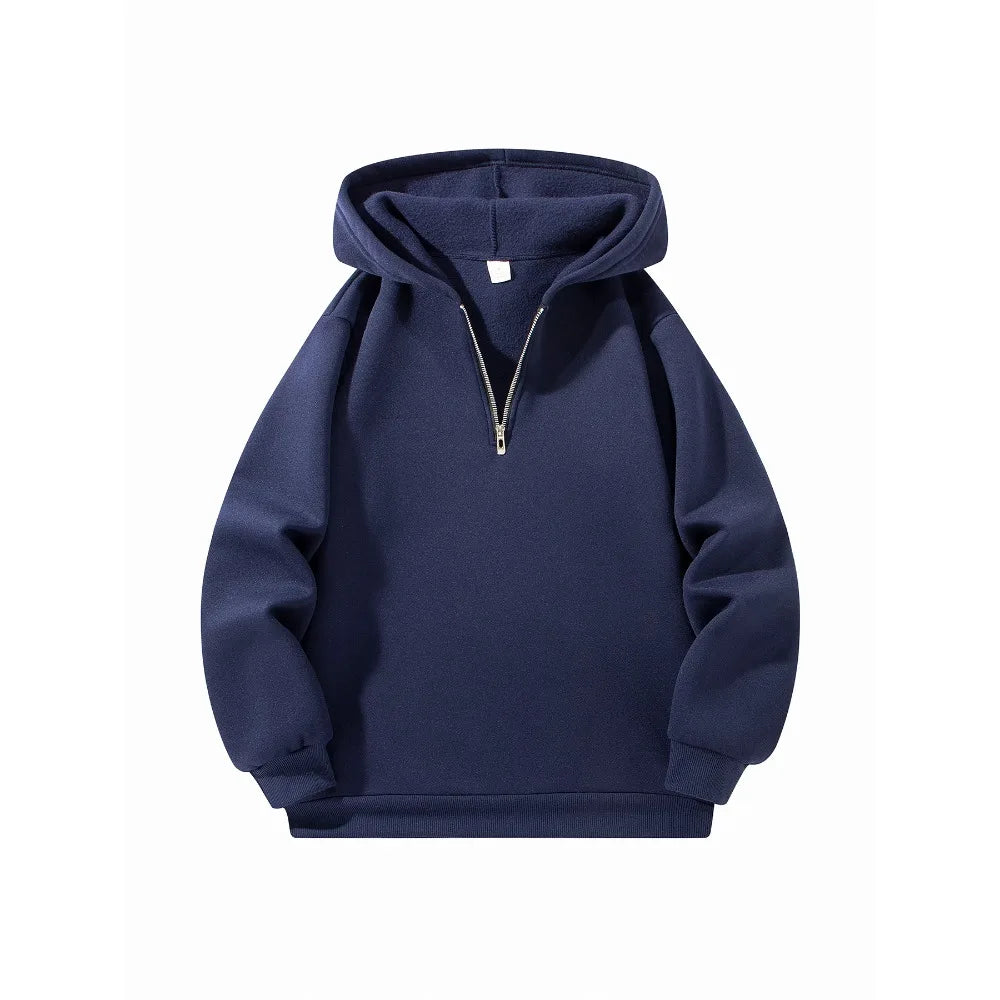 Men's Half Zipper Hooded Hoodies New Solid Color Long Sleeve Sweatshirts Autumn Loose Sport Warm Sweats Fashion Casual Pullover Fit2Great